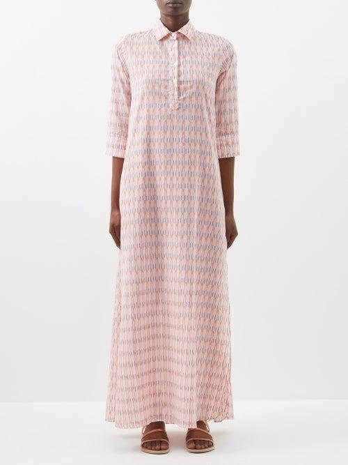 Thierry Colson - Angelica Geometric-print Cotton Shirt Dress - Womens - Orange Pink
