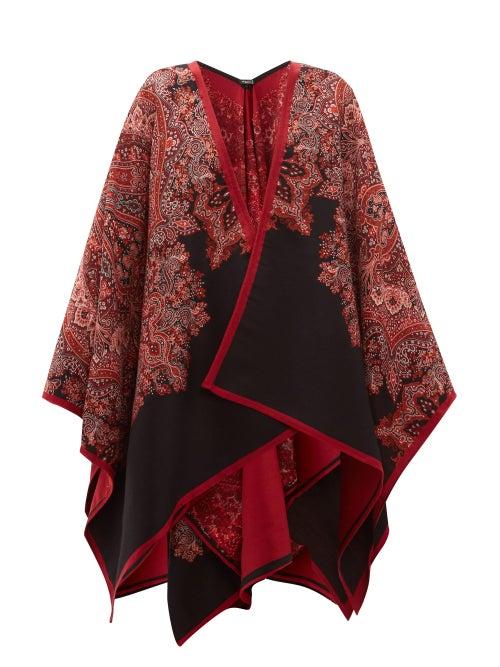 Matchesfashion.com Etro - Paisley Jacquard Wool Blend Cape - Womens - Black Pink