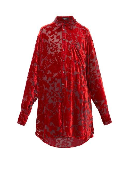 Matchesfashion.com Ann Demeulemeester - Long Line Floral Velvet Devor Shirt - Mens - Red