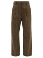 Ladies Rtw Mm6 Maison Margiela - Single-pleat Striped Wool-blend Trousers - Womens - Brown