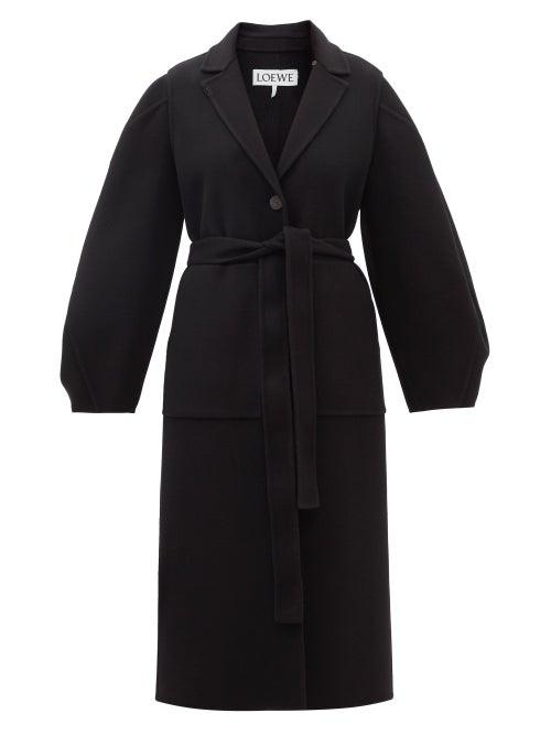 Loewe - Anagram-patch Double-faced Wool-blend Coat - Womens - Black