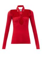 The Attico - Cutout Halterneck Rib-knitted Top - Womens - Red