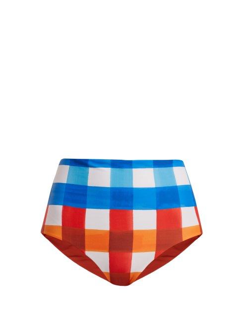 Matchesfashion.com Mara Hoffman - Lydia Dejeuner Plaid Print Bikini Briefs - Womens - Orange Multi