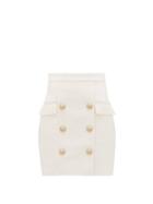 Matchesfashion.com Balmain - Buttoned Tailored Mini Skirt - Womens - White