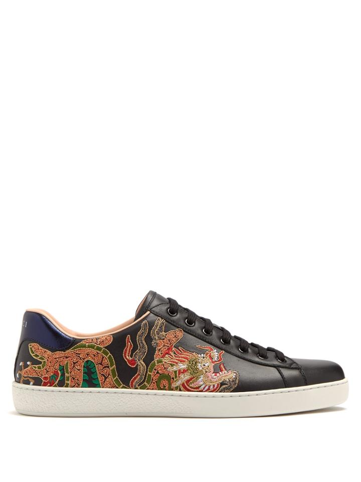 Gucci Ace Dragon-embroidered Low-top Leather Trainers