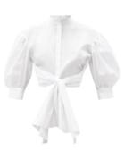 Matchesfashion.com Alexander Mcqueen - Puff-sleeve Tie-waist Cotton-poplin Cropped Shirt - Womens - White