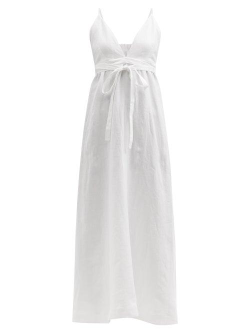 Matchesfashion.com Casa Raki - Selva Tie-waist Organic-linen Dress - Womens - White