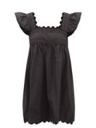 Juliet Dunn - Square-neck Cotton-poplin Mini Dress - Womens - Black