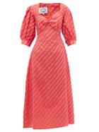 Matchesfashion.com Evi Grintela - Rabat Stripe-appliqu Cotton-poplin Dress - Womens - Orange Multi