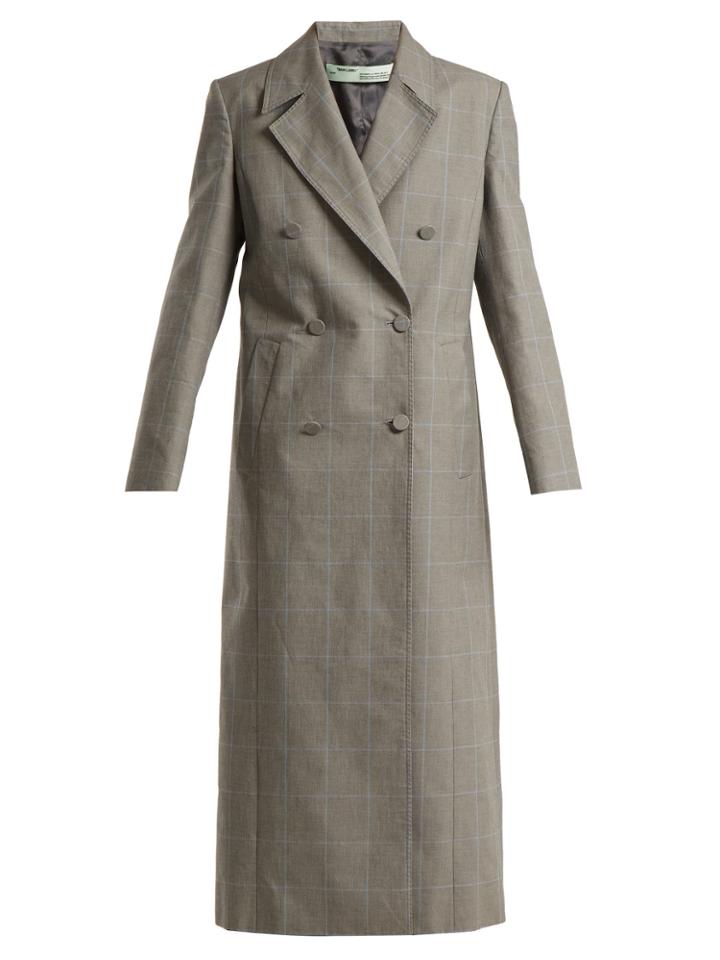 Off-white Double-breasted Checked Cotton Coat
