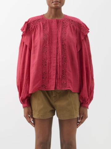 Isabel Marant Toile - Georgina Lace-trim Cotton-blend Blouse - Womens - Red