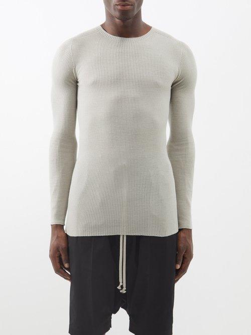 Rick Owens - Longline Ribbed Wool Sweater - Mens - Pearl