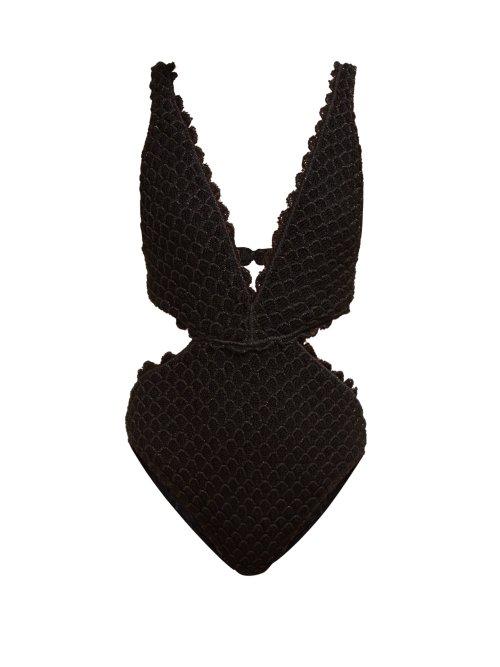 Matchesfashion.com Missoni Mare - Fishscale Knitted Plunge Swimsuit - Womens - Black