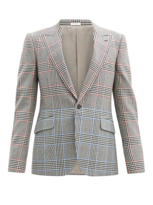 Matchesfashion.com Alexander Mcqueen - Bi-colour Glen-check Wool-twill Suit Jacket - Mens - Grey