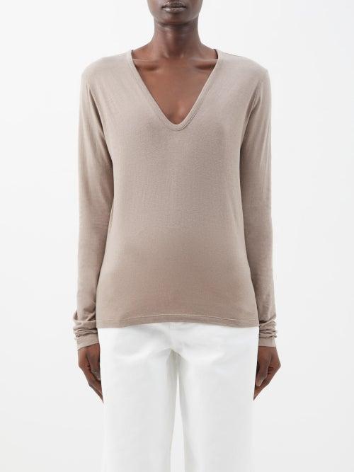 Raey - Long Sleeved Recycled Cotton-blend T-shirt - Womens - Grey