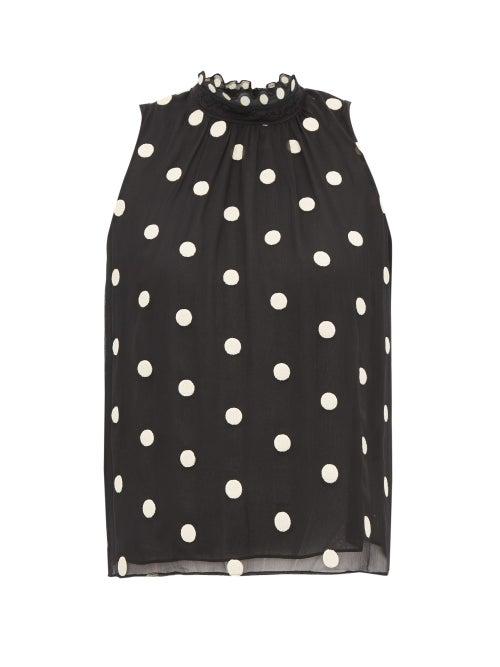Matchesfashion.com Rebecca Taylor - Sleveless Polka Dot Embroidered Silk Blouse - Womens - Black Multi