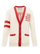 Matchesfashion.com Gucci - Far Better Not Slogan Jacquard Wool Cardigan - Mens - Red White