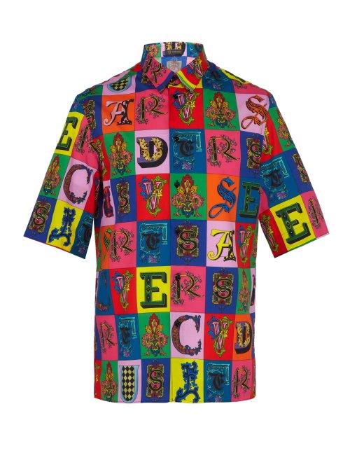 Matchesfashion.com Versace - Alphabet Print Cotton Shirt - Mens - Multi