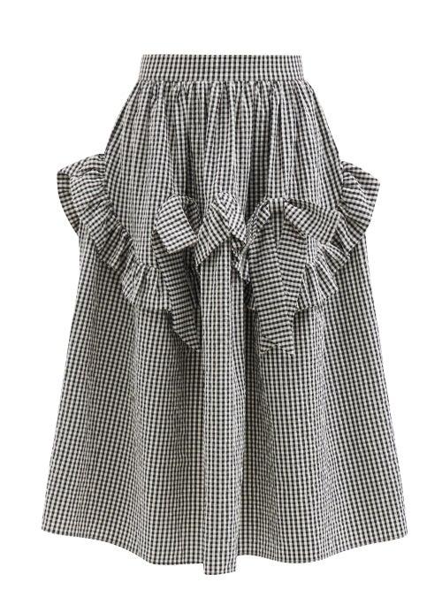 Shrimps - Hazel Ruffled Gingham Cotton-blend Midi Skirt - Womens - Black White