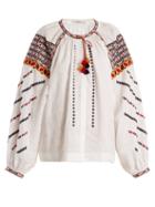 Matchesfashion.com Vita Kin - Romania Embroidered Mid Weight Linen Blouse - Womens - White Multi