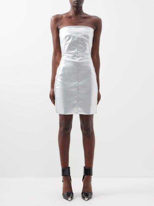 Rick Owens - Bandeau-neckline Metallic-denim Mini Dress - Womens - Silver