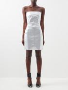 Rick Owens - Bandeau-neckline Metallic-denim Mini Dress - Womens - Silver