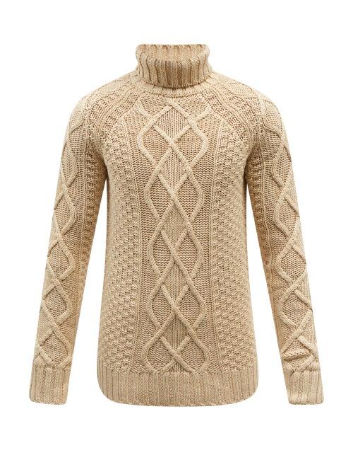 Giuliva Heritage - Priamo Roll-neck Linen Cable-knit Sweater - Mens - Cream