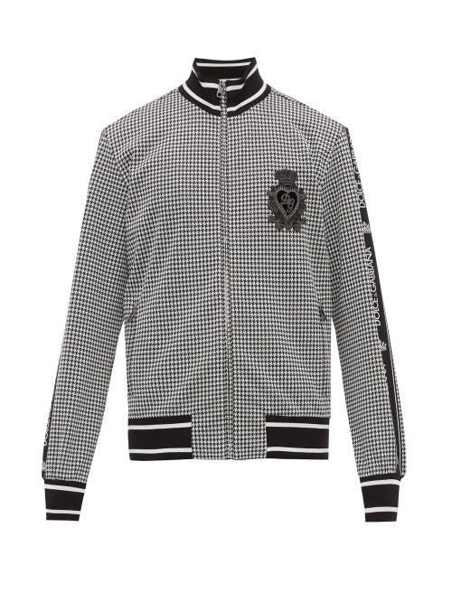 Matchesfashion.com Dolce & Gabbana - Crest Embroidered Houndstooth Bomber Jacket - Mens - Black White