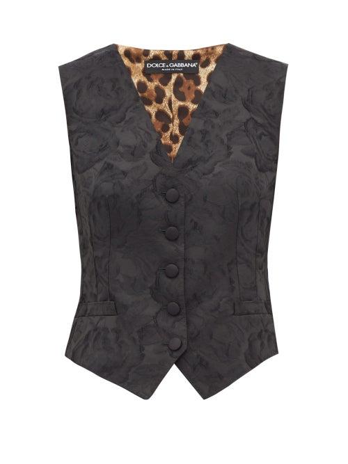 Matchesfashion.com Dolce & Gabbana - Jacquard And Leopard Print Waistcoat - Womens - Black