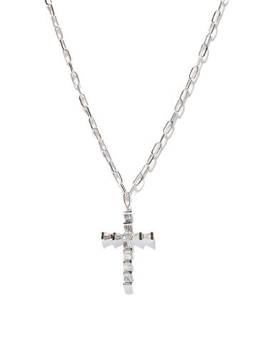 Mens Fine Jewellery Shay - Cross Mini Diamond & 18kt White-gold Necklace - Mens - Silver
