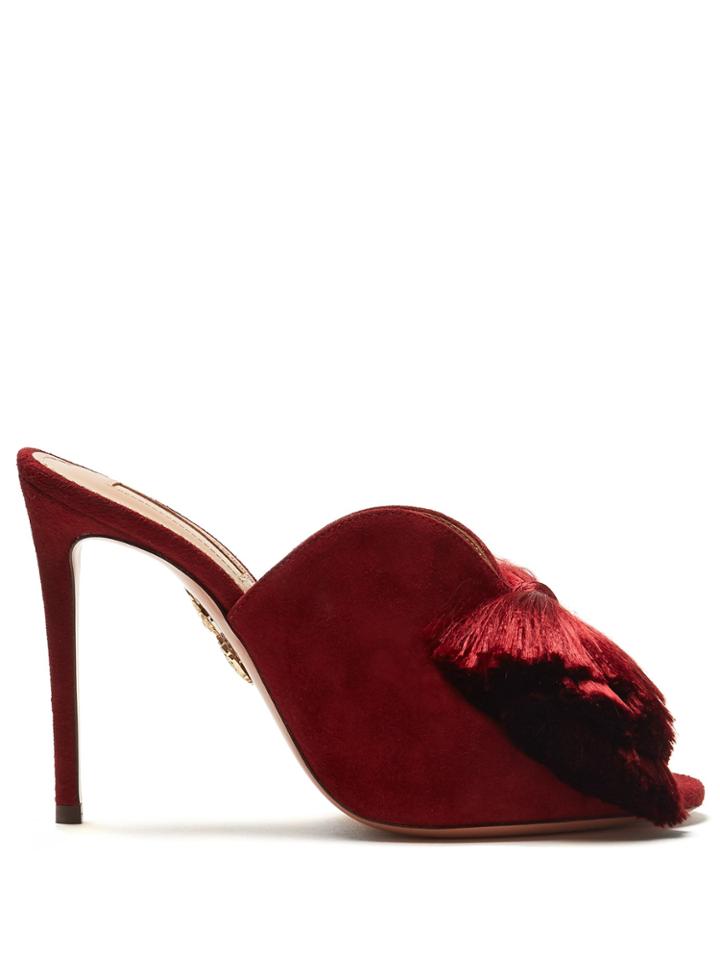 Aquazzura Lotus Blossom 105 Tassel-embellished Suede Mules