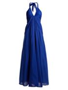 Matchesfashion.com Kalita - Casie Halterneck Cotton Blend Dress - Womens - Blue