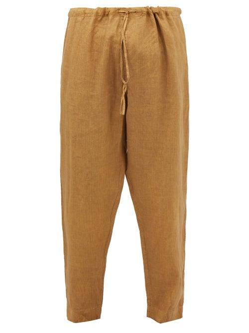 11.11 / Eleven Eleven - Drawstring-waist Linen Khadi Trousers - Mens - Yellow