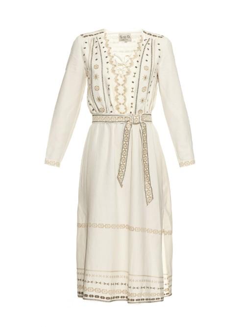 Sea Embroidered Silk-blend Dress
