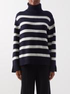 Allude - Striped Wool-blend Roll-neck Sweater - Womens - Navy Cream Stripe
