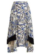 Matchesfashion.com Toga - Abstract Floral Print Panelled Midi Skirt - Womens - Blue White