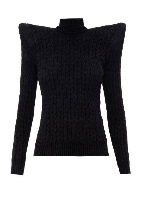 Matchesfashion.com Balenciaga - Padded-shoulder Rib-knitted Roll-neck Sweater - Womens - Black