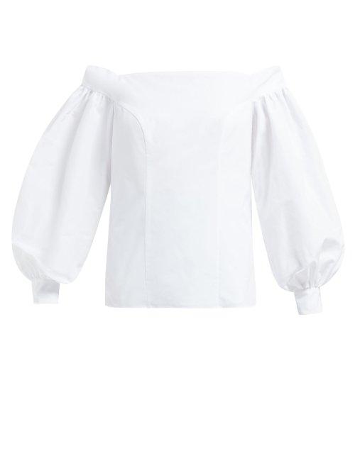 Matchesfashion.com Erdem - Dayla Off The Shoulder Cotton Faille Top - Womens - White