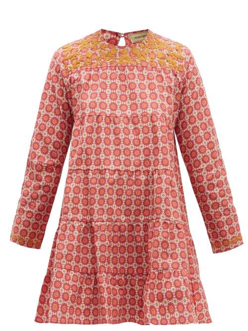 Matchesfashion.com Muzungu Sisters - Lily Embroidered Geometric Print Cotton Dress - Womens - Pink Multi