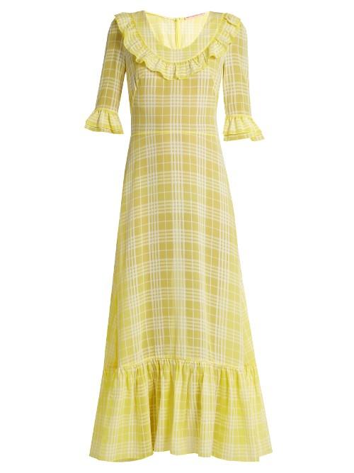 The Vampire's Wife Gloria Ruffle-trimmed Checked Gauze Maxi Dress