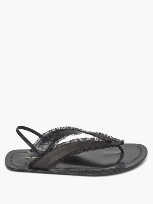 The Row - Fray Fringed Satin Slingback Sandals - Womens - Black