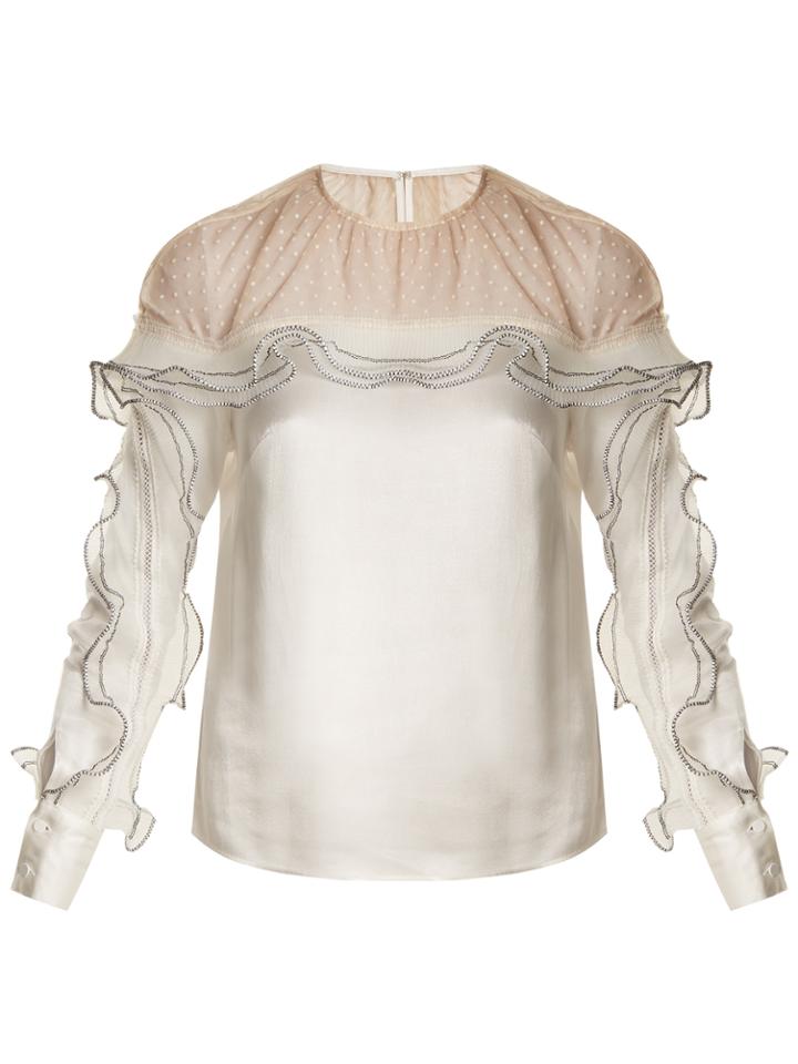 Self-portrait Ruffle-trimmed Satin Top