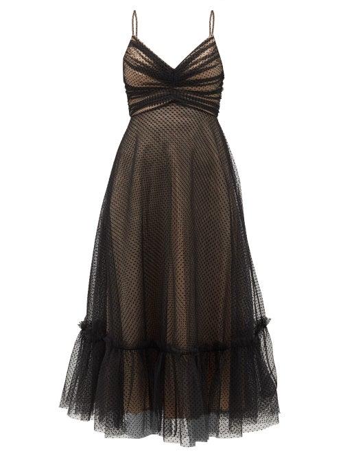 Matchesfashion.com Zimmermann - Wavelength Ruched Polka-dot Tulle Midi Dress - Womens - Black