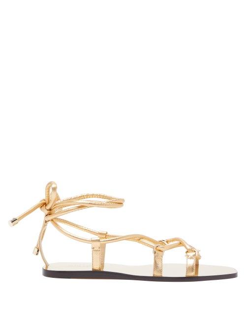 Matchesfashion.com Jimmy Choo - Aziza Wrap Around Metallic Leather Sandals - Womens - Gold
