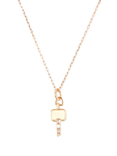Matchesfashion.com Jade Trau - Catherine Key Charm Diamond & 18kt Gold Necklace - Womens - Rose Gold