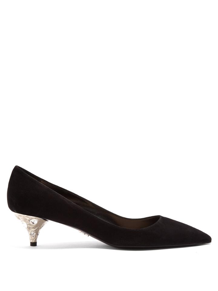 Prada Point-toe Crystal-embellished Suede Pumps