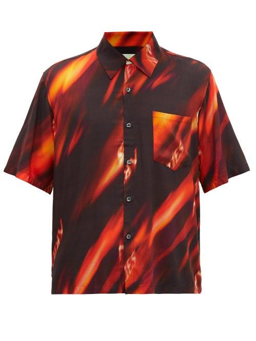 Matchesfashion.com Aries - Fyre Logo-print Crepe Shirt - Mens - Black Red