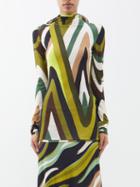 Pucci - Tie-collar Abstract-print Jersey Top - Womens - Green Print