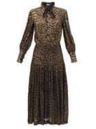 Matchesfashion.com Saint Laurent - Leopard-devor Silk-blend Midi Dress - Womens - Black Gold