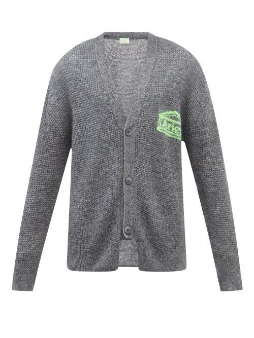 Aries - Temple-logo Waffle-knit Cardigan - Mens - Grey